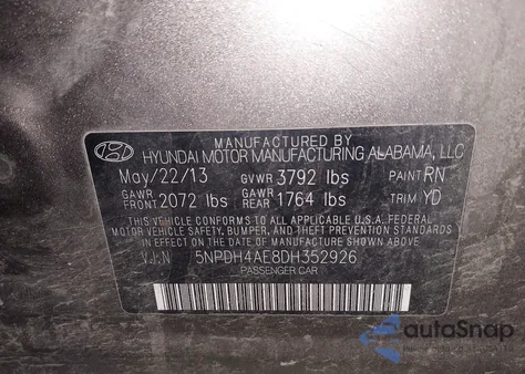 2013 Hyundai Elantra Gls из США, поврежденный, VIN 5NPDH4AE8DH352926